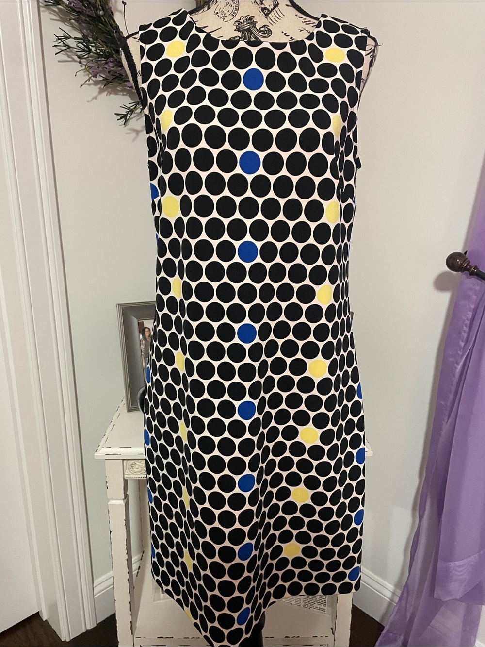 Worthington Black Polka Dot Shift Dress with Blue and Yellow Dots